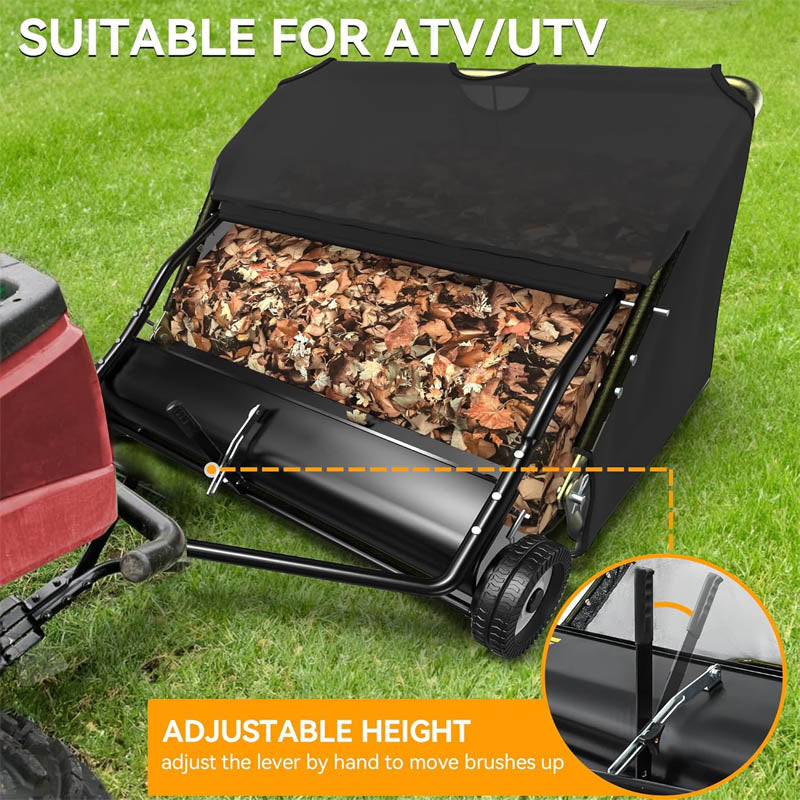48 inch Lawn Sweeper Large Pull Behind Yard Grass Sweeper Leaf Collector Adjustable