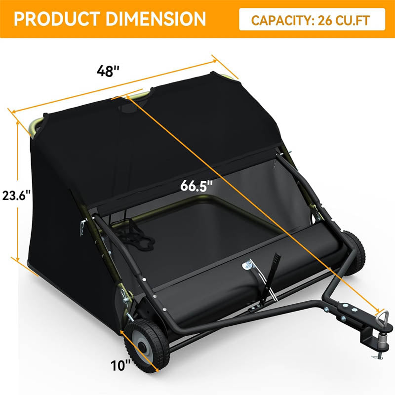 48 inch Lawn Sweeper Large Pull Behind Yard Grass Sweeper Leaf Collector Adjustable