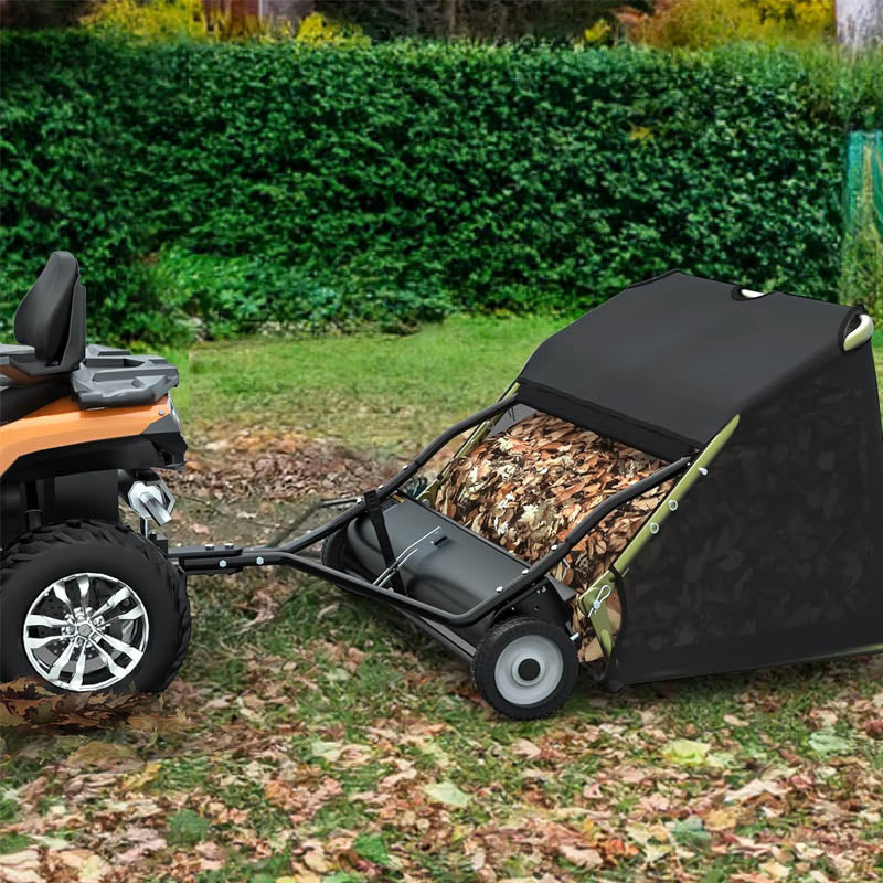 48 inch Lawn Sweeper Large Pull Behind Yard Grass Sweeper Leaf Collector Adjustable