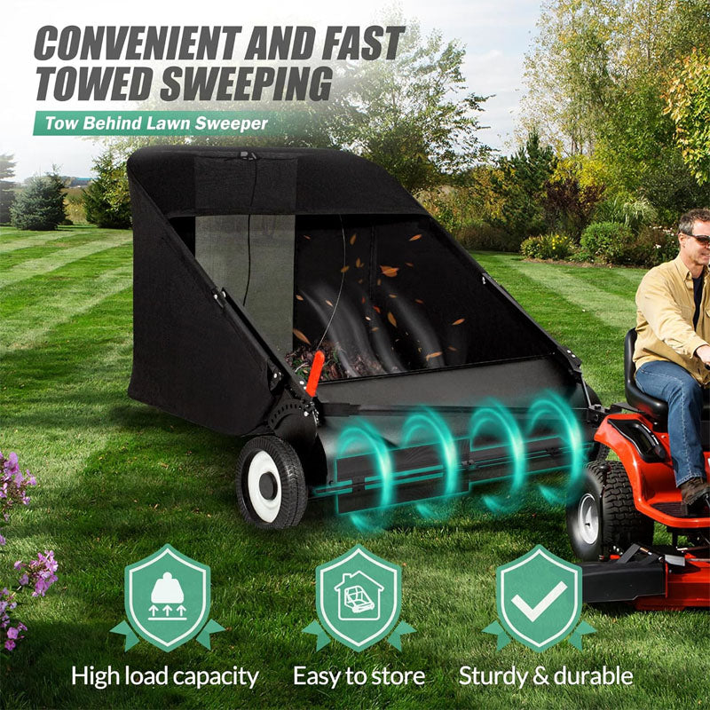 42-Inch Lawn Sweeper Tow Lawn Sweeper Large Capacity with Adjustable Sweeping Height for Yard LawnFarmSidewalk