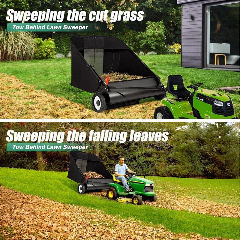 42-Inch Lawn Sweeper Tow Lawn Sweeper Large Capacity with Adjustable Sweeping Height for Yard LawnFarmSidewalk