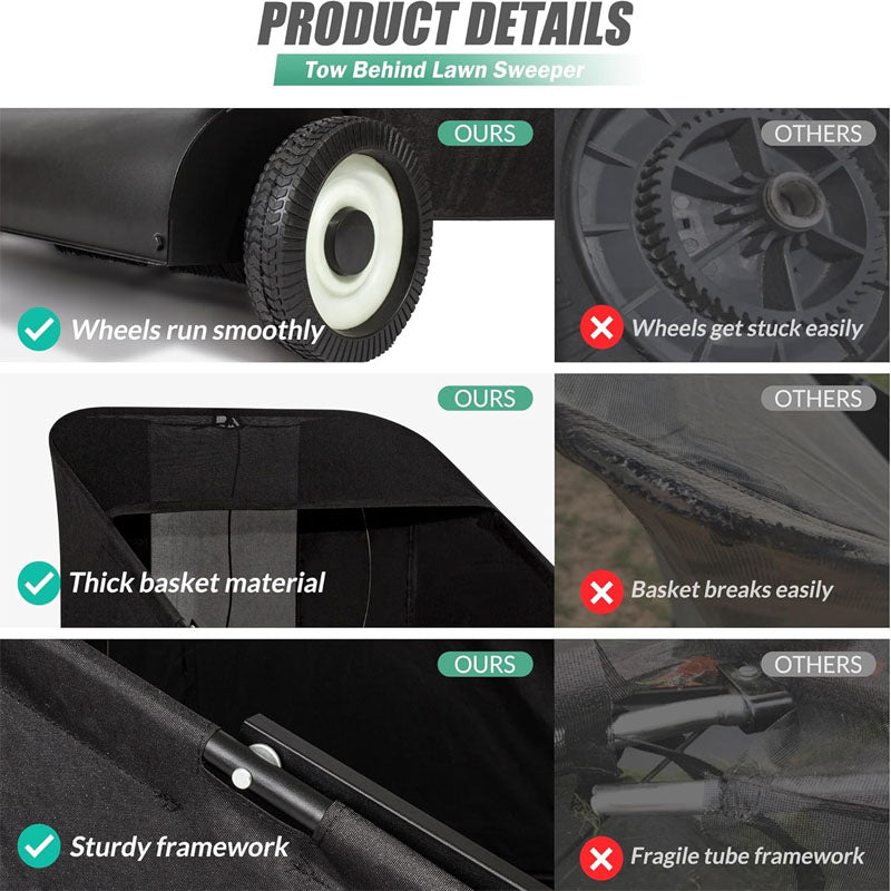 42-Inch Lawn Sweeper Tow Lawn Sweeper Large Capacity with Adjustable Sweeping Height for Yard LawnFarmSidewalk