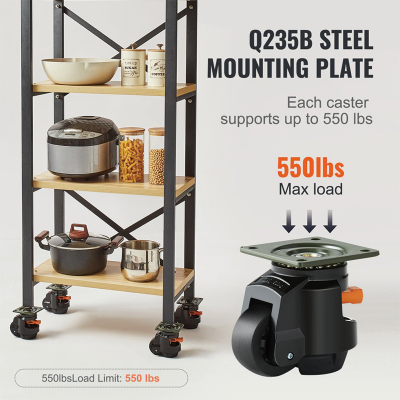 4 Pack Leveling Casters Heavy Duty for Workbench 2200 LBS Capacity,2.5 inches, Heavy Duty with Upgraded Handle Design, 360 Degree Swivel Caster Wheels, Adjustable Casters with Feet for Workbench, Machine