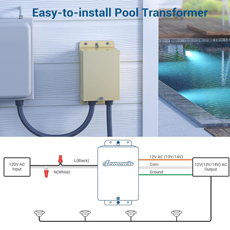200W Lighting Safety Transformer Pool Light Transformer 120V to 12V/13V/14V AC Weatherproof
