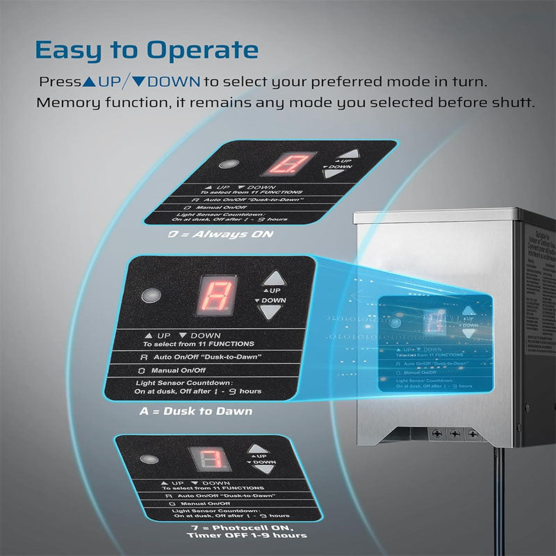150W Lighting Safety Transformer with Photocell Sensor & Timer Outdoor Waterproof Transformer for LED Lighting Spotlight