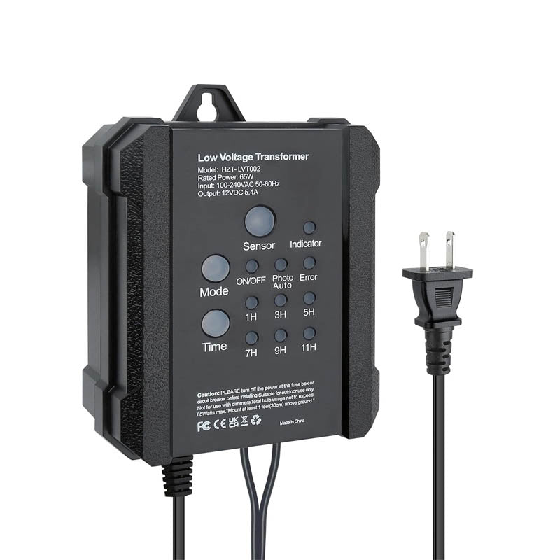 65W Lighting Safety Transformer with Timer & Photocell Sensor 120V AC to 12V DC for Landscape Lighting
