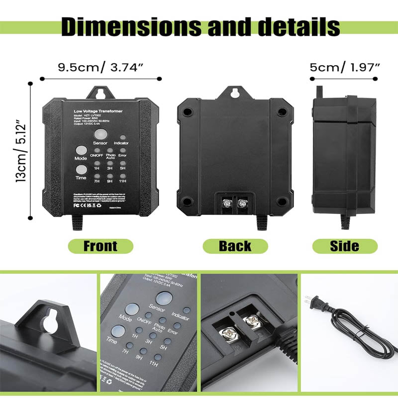 65W Lighting Safety Transformer with Timer & Photocell Sensor 120V AC to 12V DC for Landscape Lighting