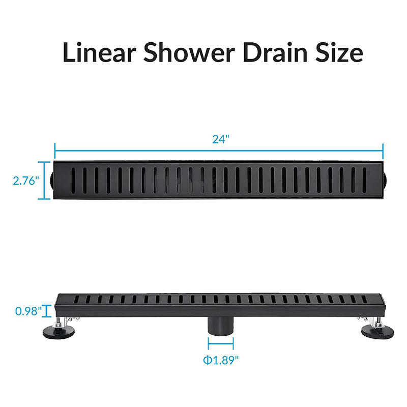 Linear Shower Drain 24 Inch Bathroom Kitchen Floor Drain Removable Shower Drain 304 Stainless Steel Drain with Hair Strainer Adjustable Leveling Feet