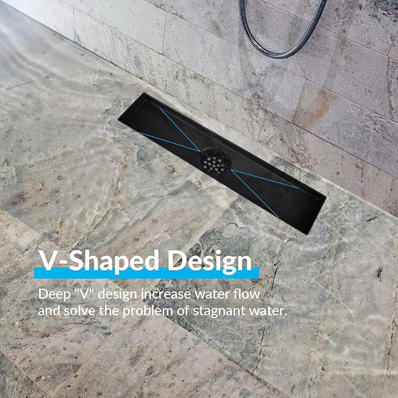 Linear Shower Drain 24 Inch Bathroom Kitchen Floor Drain Removable Shower Drain 304 Stainless Steel Drain with Hair Strainer Adjustable Leveling Feet