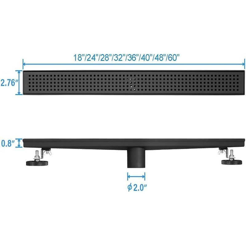 18-Inch Linear Shower Drain with Quadrato Pattern Grate Hair Strainer Shower Drain Base Stainless Steel Linear Drain