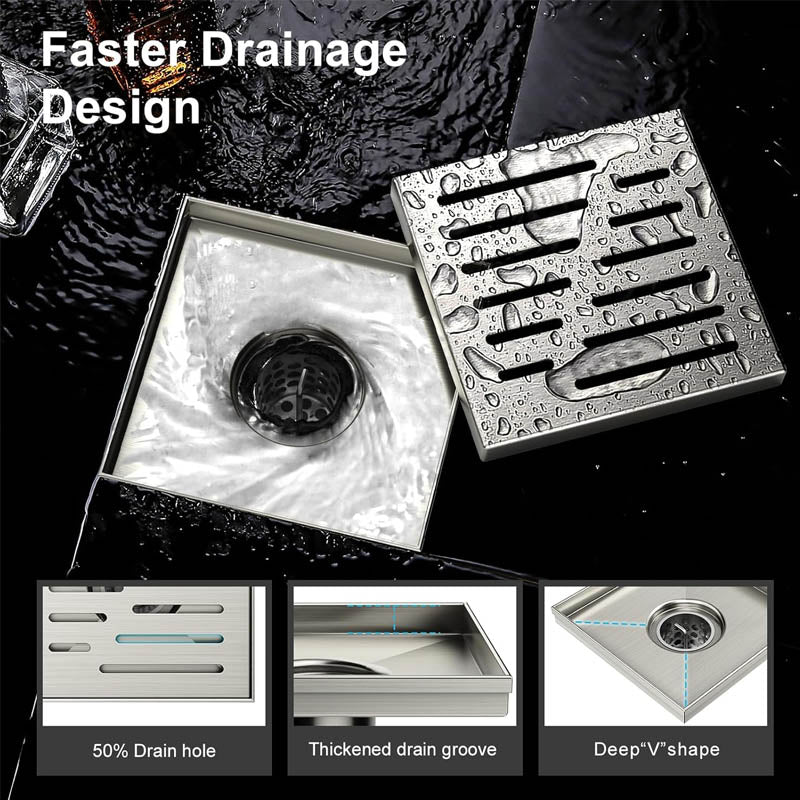 6 Inch Linear Shower Drain 304 Stainless Steel Rectangle Shower Floor Drain cover Included Hair Catcher and Leveling Feet