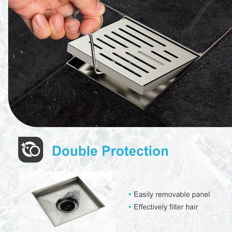 6 Inch Linear Shower Drain 304 Stainless Steel Rectangle Shower Floor Drain cover Included Hair Catcher and Leveling Feet