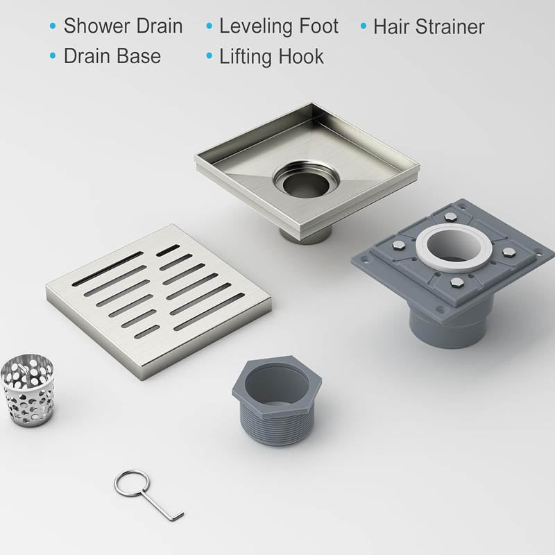 6 Inch Linear Shower Drain 304 Stainless Steel Rectangle Shower Floor Drain cover Included Hair Catcher and Leveling Feet
