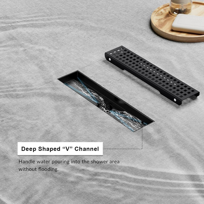 12 Inch Linear Shower Drain with Removable Grate Matte Black Shower Drain with Accessories CUPC Certified Stainless Steel