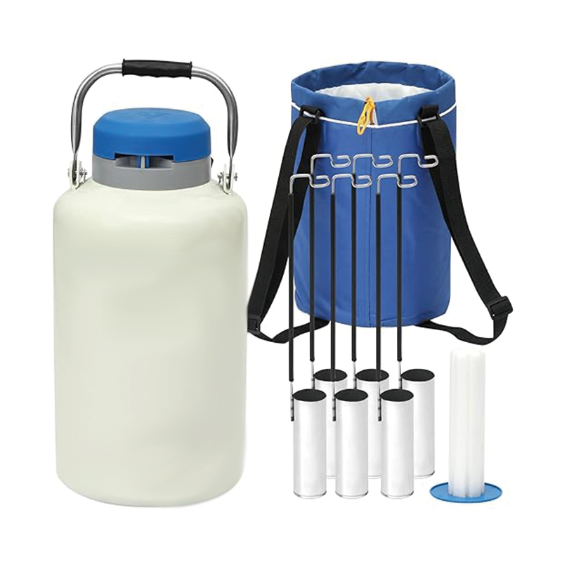 3L Liquid Nitrogen Container Aluminum Alloy Liquid Nitrogen Tank Static Cryogenic Container Liquid Nitrogen Container with 6 Canisters and Carry Bag