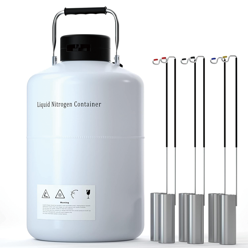 10L Liquid Nitrogen Tank, Liquid Nitrogen Container Aluminum Alloy Liquid Liquid Nitrogen Tank with 6PCS Pails and Lock Cover