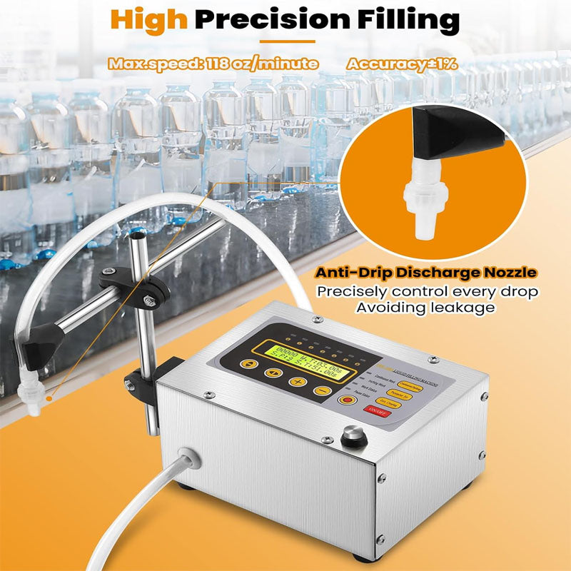 Liquid Filling Machine 2-118 Oz Bottle Filling Capacity with Anti-Dripping Nozzle Diaphragm Pump Digital Control