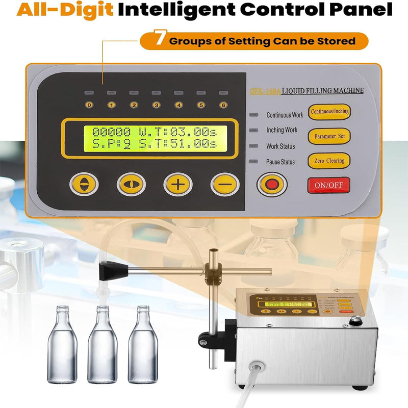 Liquid Filling Machine 2-118 Oz Bottle Filling Capacity with Anti-Dripping Nozzle Diaphragm Pump Digital Control