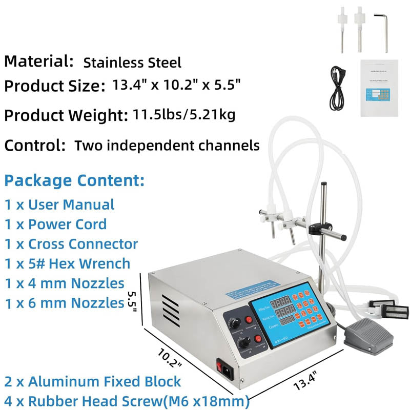 Liquid Filling Machine 1-135 Fl Oz Bottle Filler Machine Electric Digital Control Diaphragm Pump for Milk, Water, Wine, Beverage