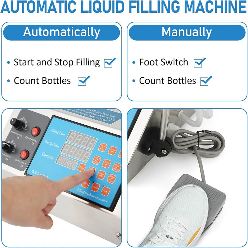 Liquid Filling Machine 1-135 Fl Oz Bottle Filler Machine Electric Digital Control Diaphragm Pump for Milk, Water, Wine, Beverage