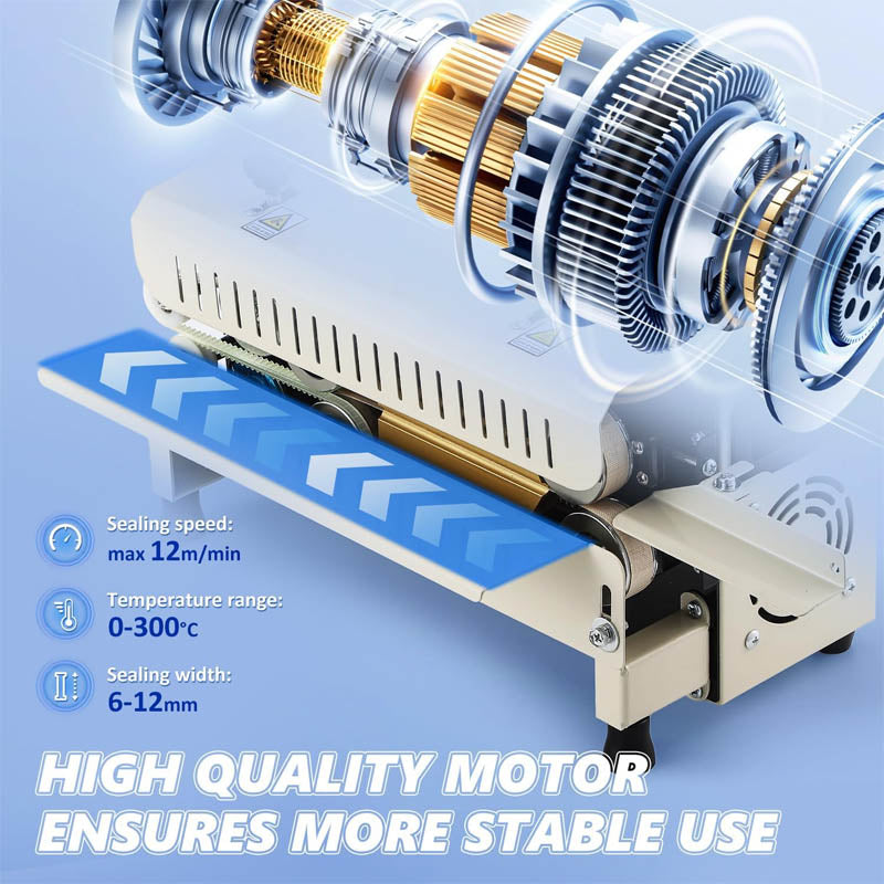 Sealing Machine Automatic Continuous Band Sealer Temp&Speed Adjustable, Horizontal Bag Sealing Machine