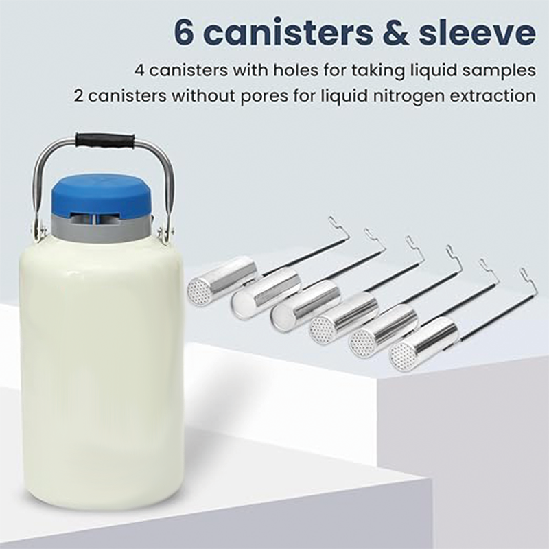 3L Liquid Nitrogen Container Aluminum Alloy Liquid Nitrogen Tank Static Cryogenic Container Liquid Nitrogen Container with 6 Canisters and Carry Bag