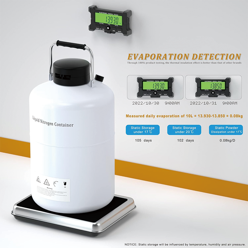 10L Liquid Nitrogen Tank, Liquid Nitrogen Container Aluminum Alloy Liquid Liquid Nitrogen Tank with 6PCS Pails and Lock Cover