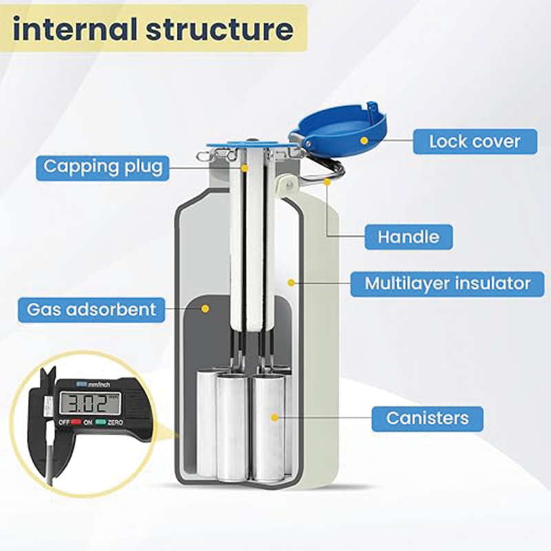 3L Liquid Nitrogen Container Aluminum Alloy Liquid Nitrogen Tank Static Cryogenic Container Liquid Nitrogen Container with 6 Canisters and Carry Bag