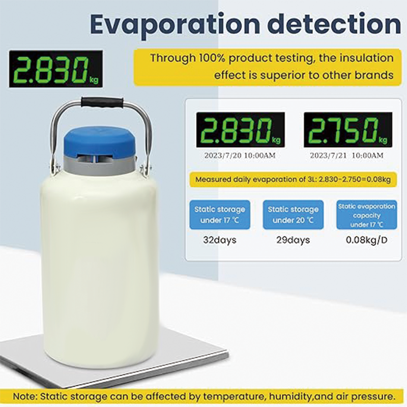 3L Liquid Nitrogen Container Aluminum Alloy Liquid Nitrogen Tank Static Cryogenic Container Liquid Nitrogen Container with 6 Canisters and Carry Bag