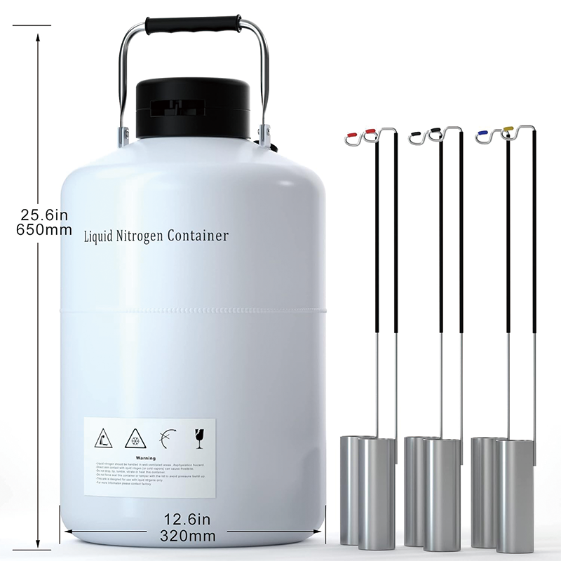 10L Liquid Nitrogen Tank, Liquid Nitrogen Container Aluminum Alloy Liquid Liquid Nitrogen Tank with 6PCS Pails and Lock Cover