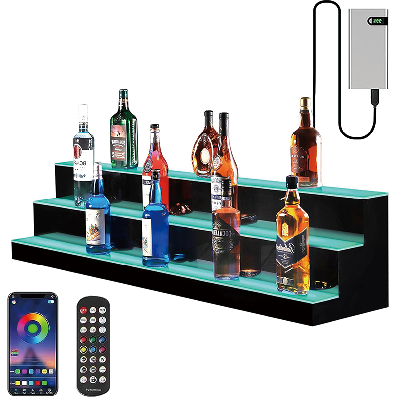 LED Lighted Liquor Bottle Display, 3 Tiers 60 Inch Illuminated Bottle Shelf with Remote Control for Home Bar Drinks Commercial Lighting Shelves