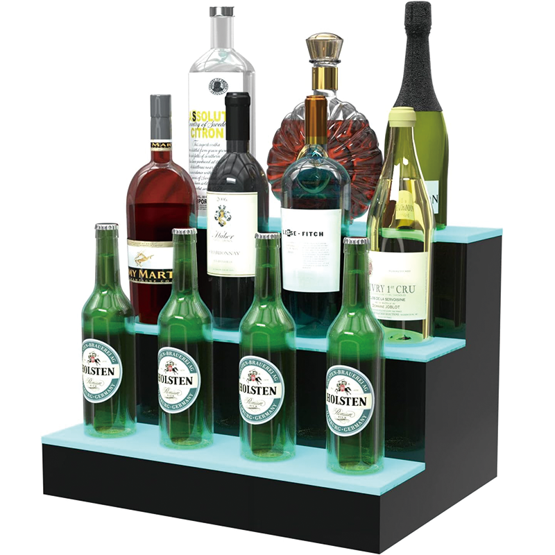 3 Tiers LED Liquor Bottle Display Shelf, 16 inch Lighted Acrylic Lighted Bar Shelf for Home, Illuminated Home Bar Shelf with RF Remote