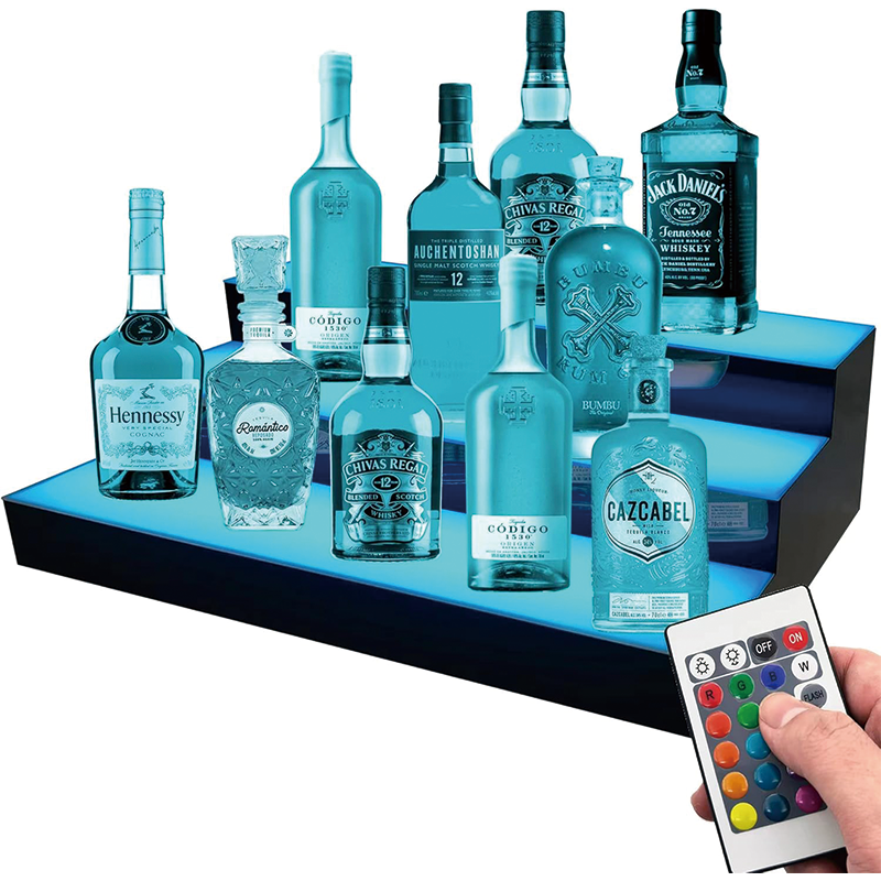 3 Tier LED Lighted Liquor Bottle Shelf, 24 Inch Illuminated Home Bar Shelf with Multicolor Lighting Modes