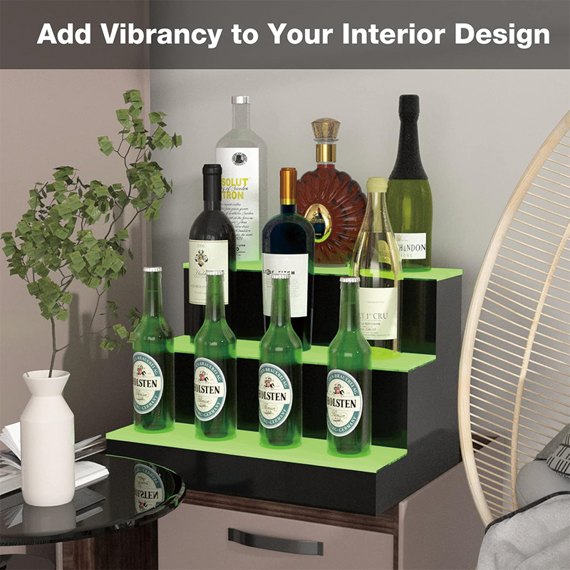 3 Tiers LED Liquor Bottle Display Shelf, 16 inch Lighted Acrylic Lighted Bar Shelf for Home, Illuminated Home Bar Shelf with RF Remote