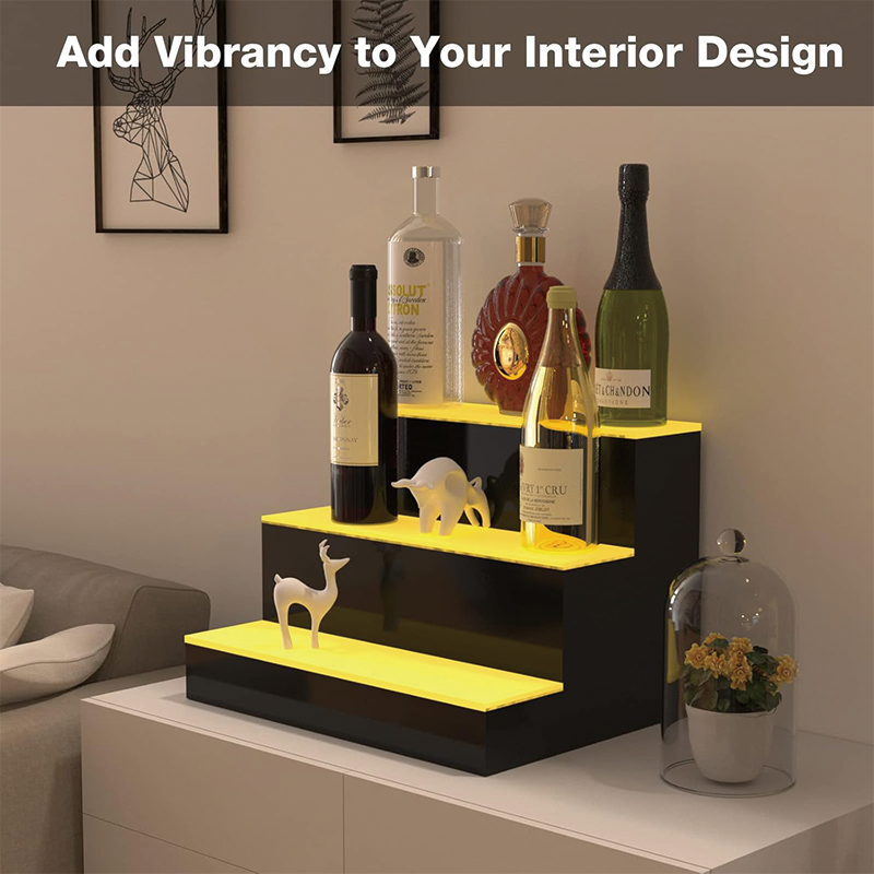 3 Tiers LED Liquor Bottle Display Shelf, 16 inch Lighted Acrylic Lighted Bar Shelf for Home, Illuminated Home Bar Shelf with RF Remote