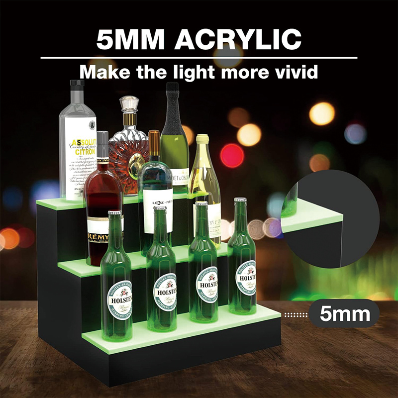3 Tiers LED Liquor Bottle Display Shelf, 16 inch Lighted Acrylic Lighted Bar Shelf for Home, Illuminated Home Bar Shelf with RF Remote