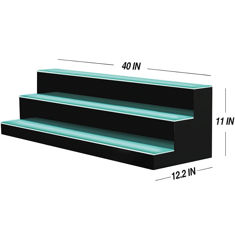 LED Liquor Bottle Display shelf, 40 Inch 3 Tier Waterproof Home Bar Shelf with 60W Power, RF Remote Control for Home Bar