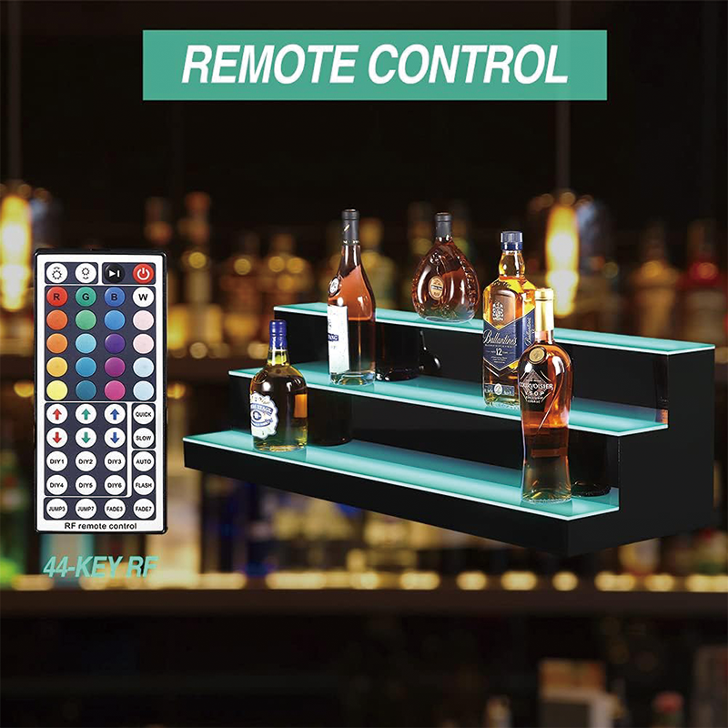 LED Liquor Bottle Display shelf, 40 Inch 3 Tier Waterproof Home Bar Shelf with 60W Power, RF Remote Control for Home Bar