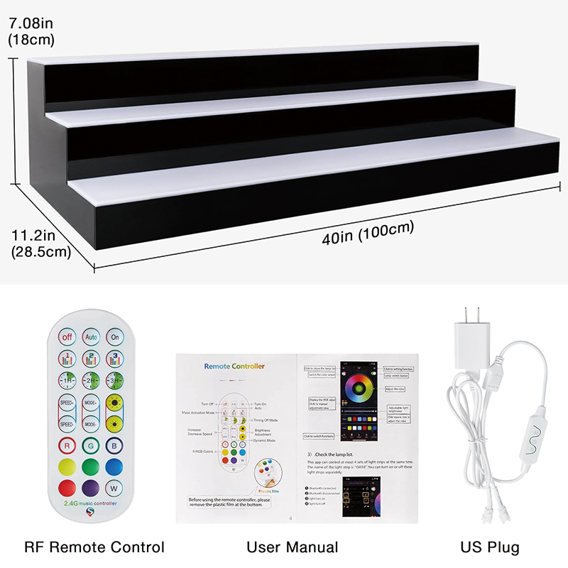 3 Tiers LED Lighted Liquor Bottle Display Shelf, 40 Inch Bar Bottle Display Shelf with RF Remote and App Control, Home Bar Shelf for Home Bar Party