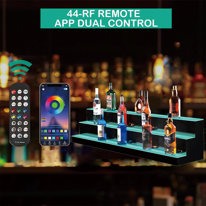 LED Lighted Liquor Bottle Display, 3 Tiers 60 Inch Illuminated Bottle Shelf with Remote Control for Home Bar Drinks Commercial Lighting Shelves