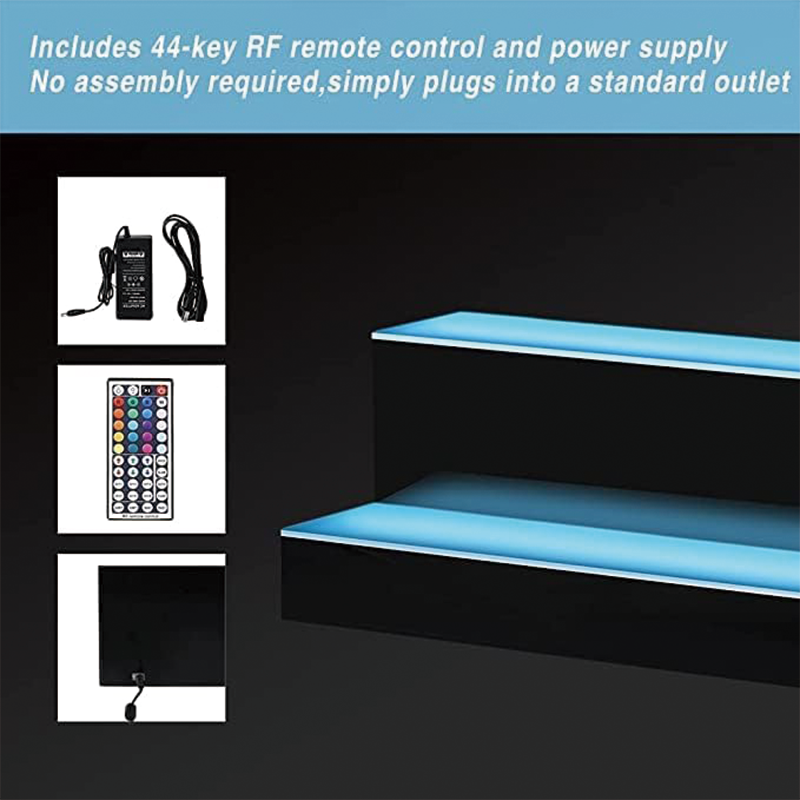 48 Inch LED Lighted Liquor Bottle Display Shelf, 2 Tiers Acrylic Lighted Bar Display Shelf with Remote & App Control