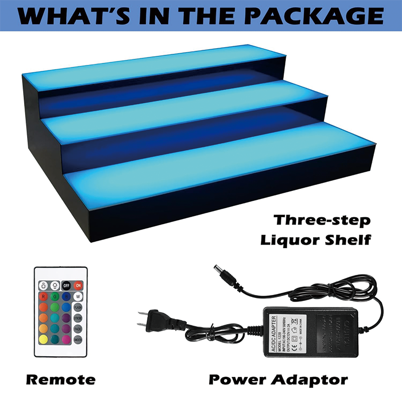 3 Tier LED Lighted Liquor Bottle Shelf, 24 Inch Illuminated Home Bar Shelf with Multicolor Lighting Modes