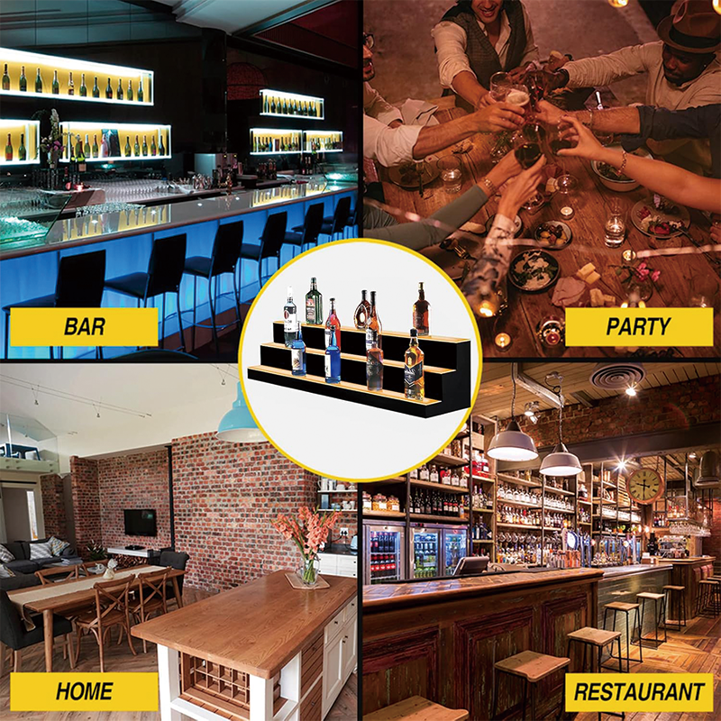 LED Lighted Liquor Bottle Display, 3 Tiers 60 Inch Illuminated Bottle Shelf with Remote Control for Home Bar Drinks Commercial Lighting Shelves