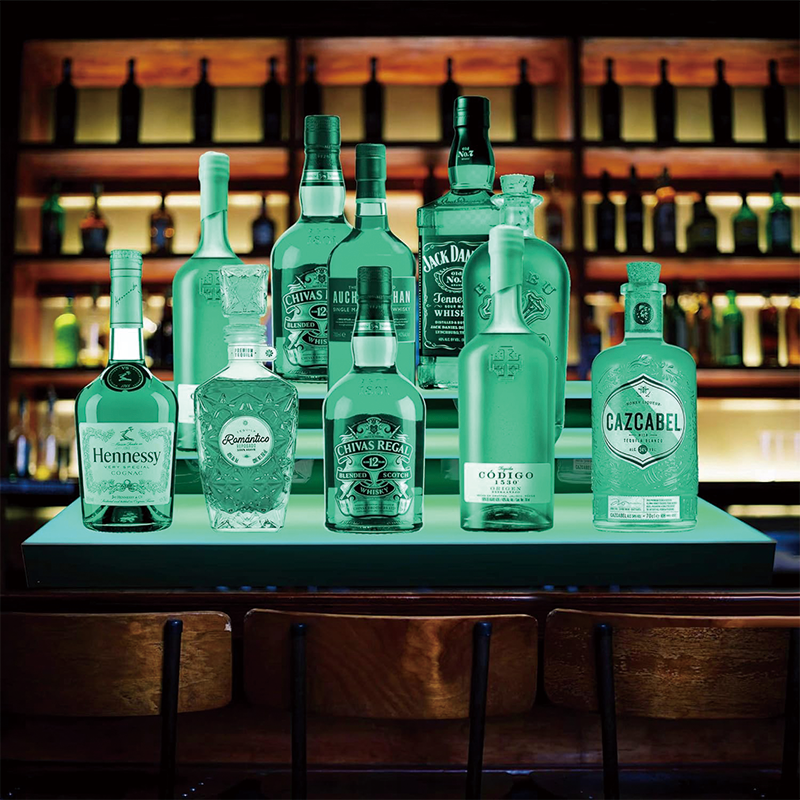 3 Tier LED Lighted Liquor Bottle Shelf, 24 Inch Illuminated Home Bar Shelf with Multicolor Lighting Modes