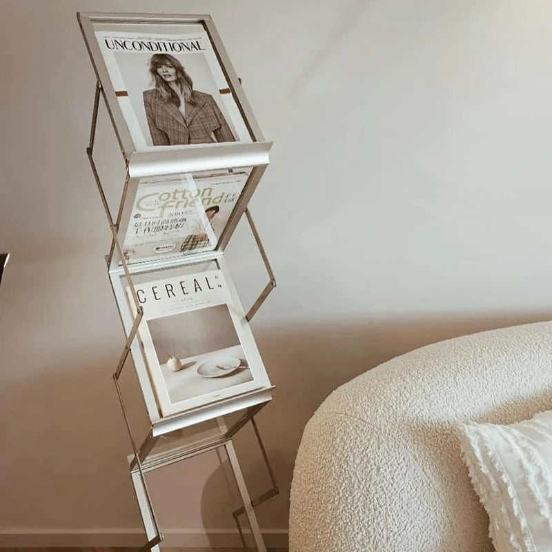 A4 Literature Display Stand Double Sided Floor-Standing Acrylic Shelves Folding Display For Magazines Brochures