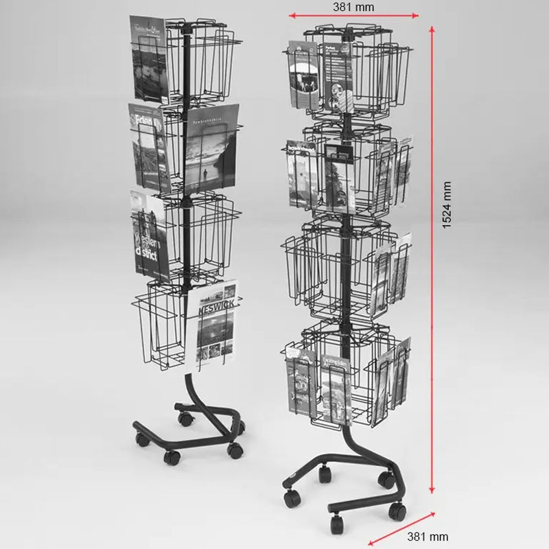 Customized Rotating Metal Wire Literature Stand Greeting Christmas Gift Card Rack, Story Book Display Rack Floor Stand Cd Magazine Rack