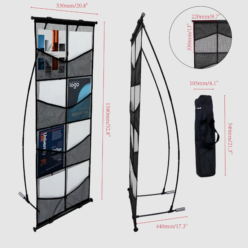 Aluminum A4 Brochure Holder Portable Foldable Display Rack For Trade Show Magazine Stand Holder Floor Display
