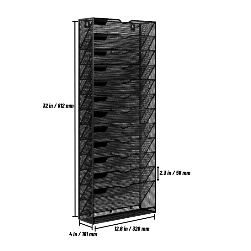 12 Pockets Mesh Hanging Wall File Holder Metal Wall File Organizer Hanging File Organizer Wall Mounted Office Mail Organizer