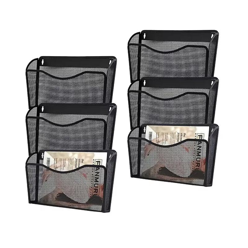 6 Pack Strong Black Mesh File Storage Basket For Walls Metal File Storage Basket Hanging File Manager