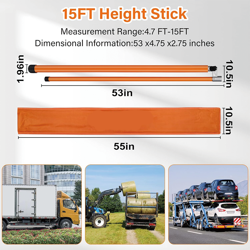 Load Height Measuring Stick, 15' Sturdy Fiberglass Truck Height Stick,Height Measuring Stick for Trucks with Adjustable Pole for Trucks, Car Haulers